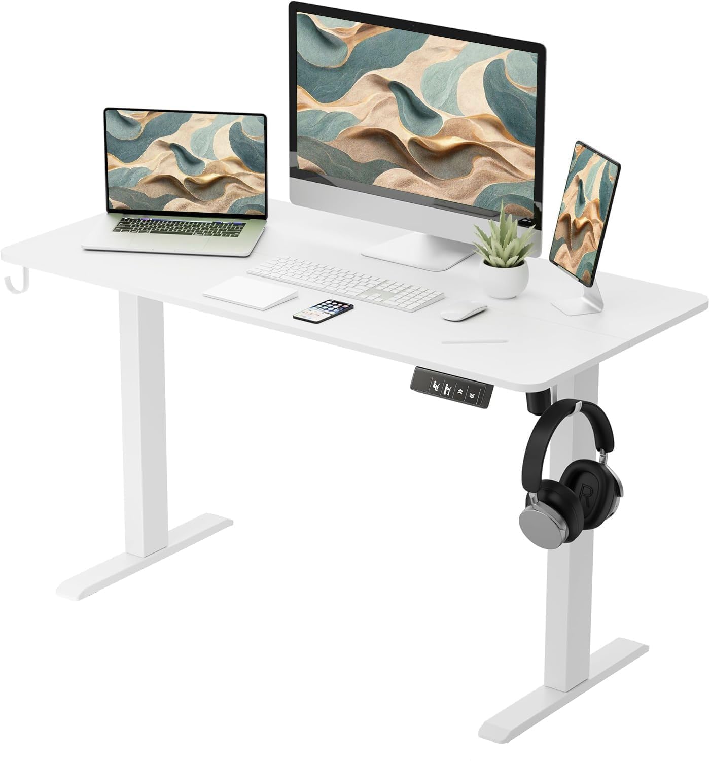 BEXEVUE Escritorio Elevable Eléctrico - 120x60 cm Ergonómico Escritorio de Pie Ajustable en Altura con Tablero Arné de Cable, 3 Funciones Memoria y Anticolisión, Mesa Ordenador Gaming, Standing Desk