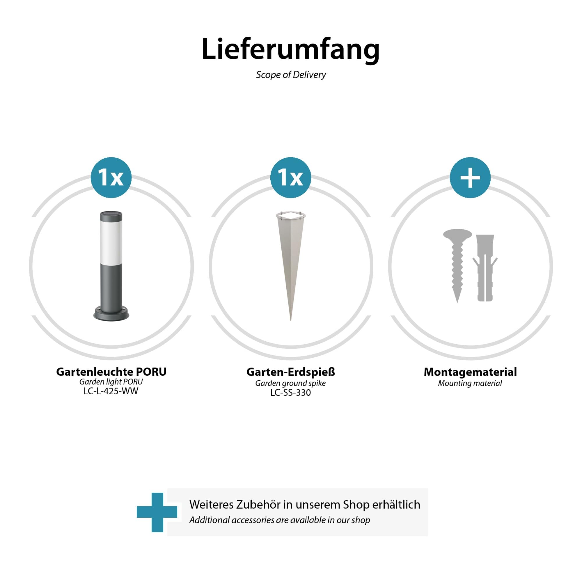 ledscom.de 5x LED Solarleuchte Pollerleuchte mit Erdspieß, Edelstahl, anthrazit IP44 warmweiß