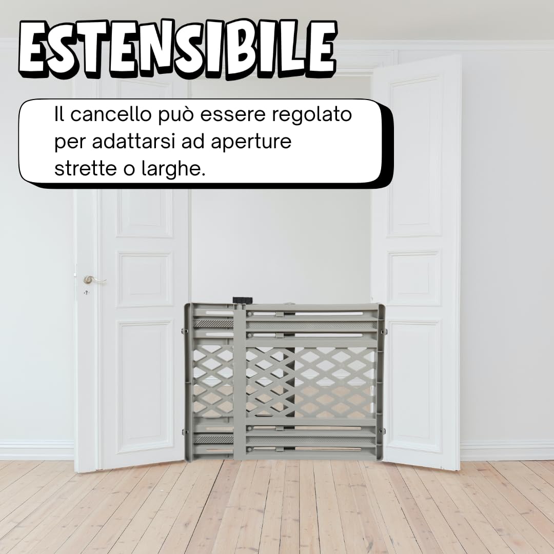 acquaverde | Cancelletto Estensibile per Cani e Gatti da Interno, in Plastica Grigia con Sistema di Chiusura – Recinto di Sicurezza per Animali Domestici per Casa e Scale | 106x68,8x5 cm