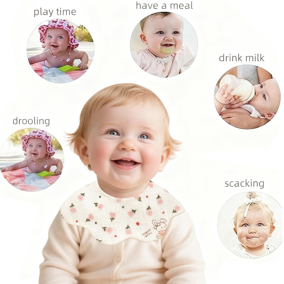 Oaygat 6-Pack Baby Bibs with Snaps Soft and Absorbent Baby Bibs with Adjustable Snaps Newborn Bibs Toddlers Aged 0-36 Months Unisex Girls Boys Newborn Toddlers - Image 2