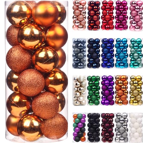 Emopeak 24Pcs Christmas Balls Ornaments for Xmas Christmas Tree - Mini Shatterproof Christmas Tree Decorations Hanging Ball for Holiday Wedding Party Decoration (Orange, 1.2'-3.1CM)