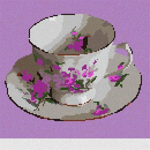 Pepita Needlepoint kit: Teacup Lavender, 7" x 7"