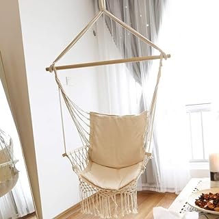 YQ WHJB Hamaca silla colgante cuerda columpio, algodón de macramé, cómoda y resistente, almohadilla para silla con kits para colgar para porche-a