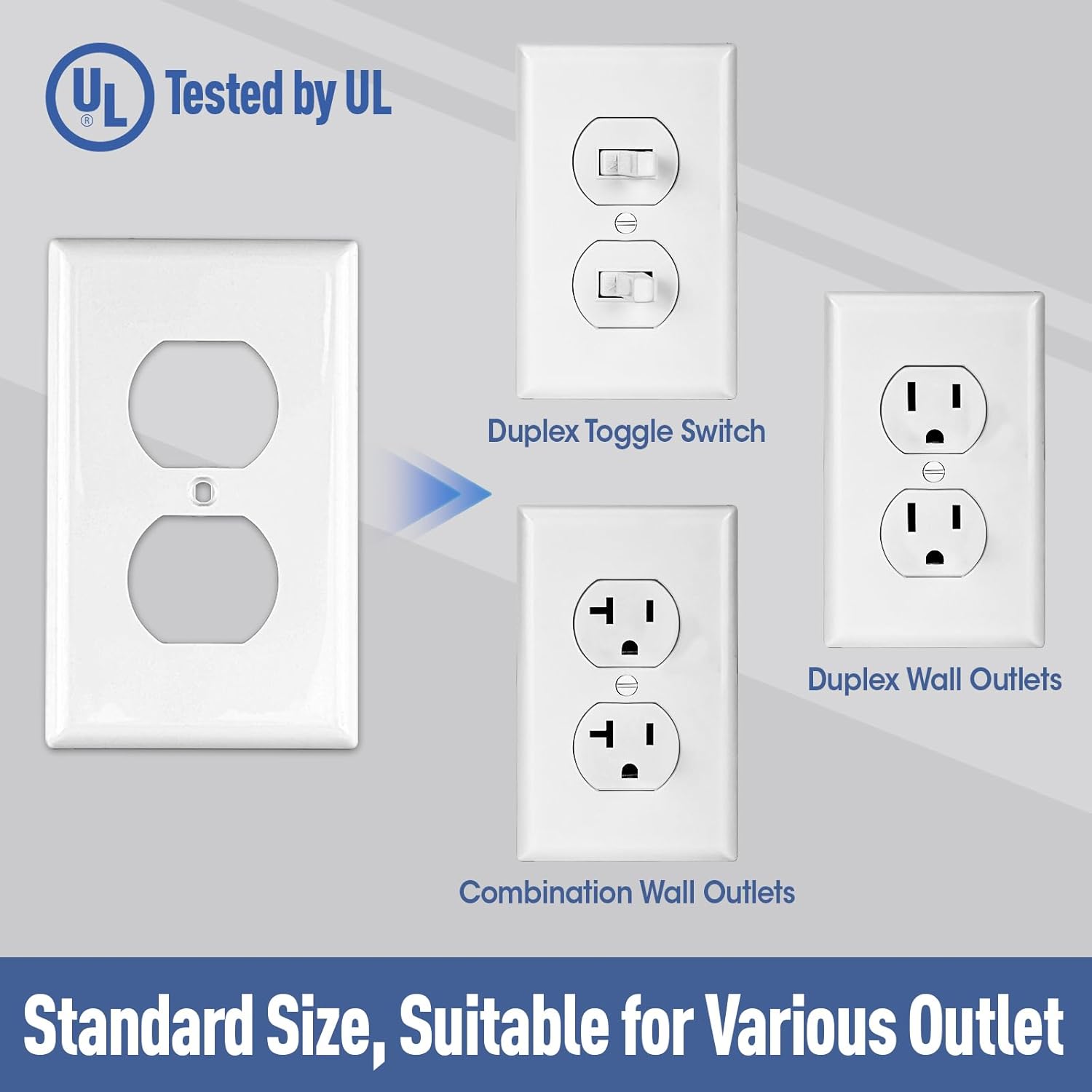15 Pack Outlet Covers Bulk, Light Switch Cover Plate Standard Size 1-Gang 4.50" x 2.75", Duplex Wall Plates, Outlet Covers Wall Plate, Polycarbonate Thermoplastic, White