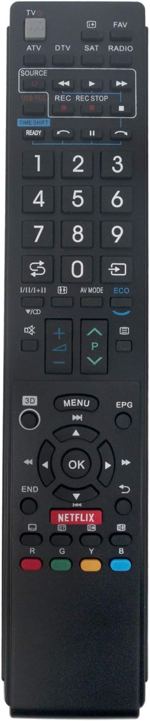 Front view of the VINABTY replacement remote control for Sharp TVs, showing all buttons and their labels.