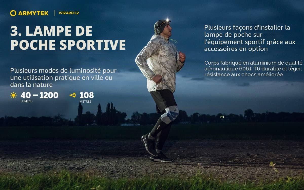 Armytek Nouveau Lampe frontale Wizard C2 v4 Blanc froid 1200 lumens LED lampe de poche magnétique USB rechargeable