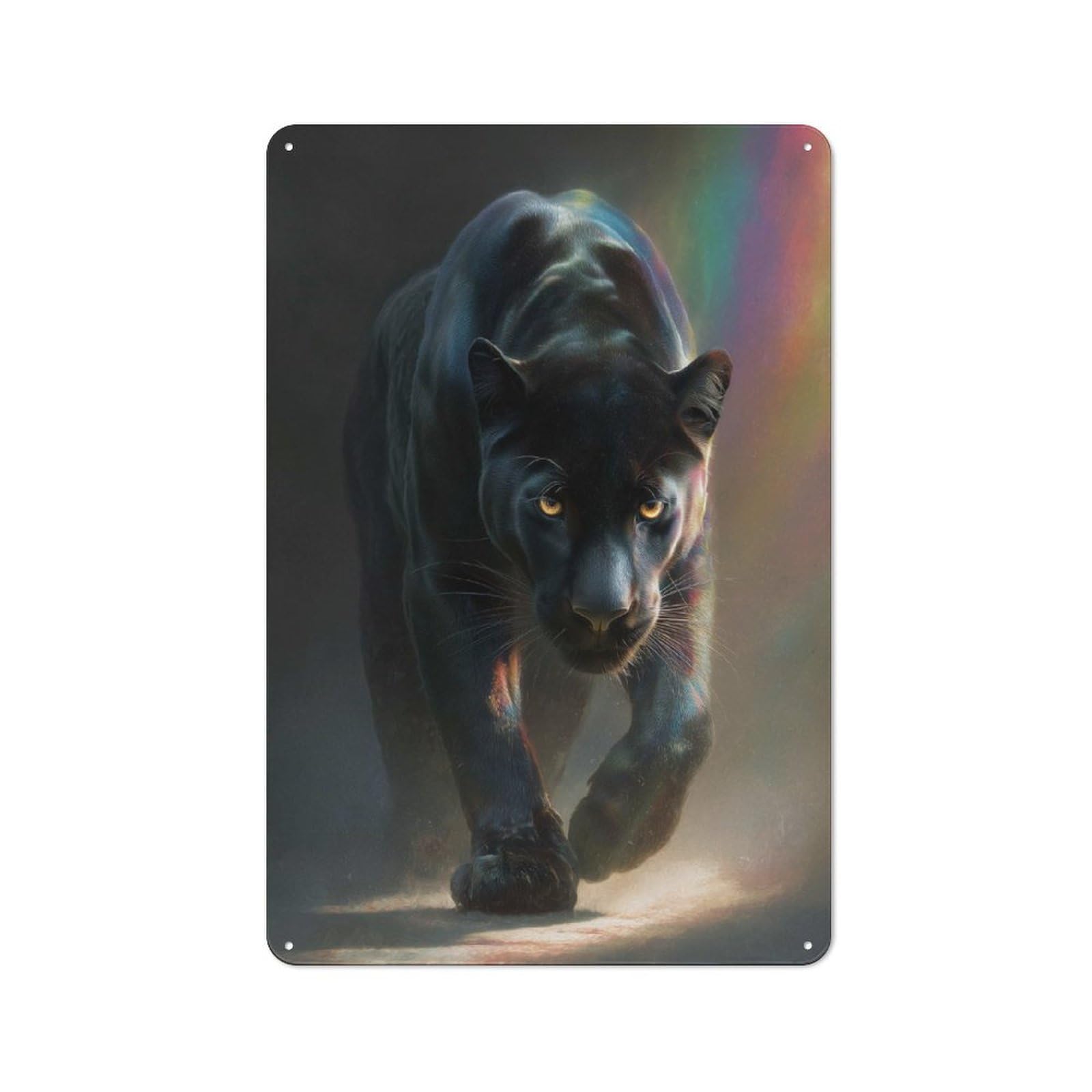 Junmoney Panther With Rainbow Metal Wall Plaque With Design 30X20cm, Retro Novelty Wall Art For Bedroom, Kitchen, Office Or Living Room