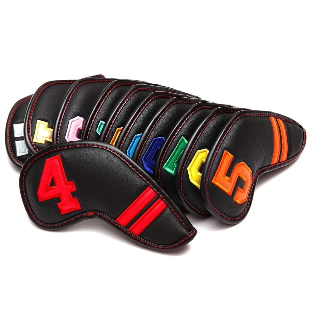 ASPX Lot de 11 couvre-fers en cuir synthétique avec chiffres colorés Noir 4-9