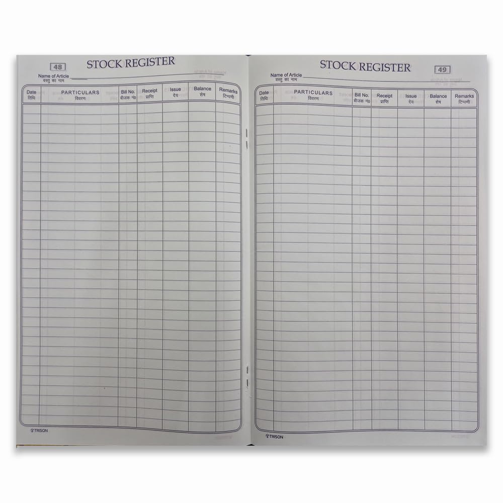 Trison Registro de existencias, 50 páginas (incluyendo páginas de índice), 19 x 31 cm, tapa dura, papel de contabilidad verde, Quire 1, paquete de 1