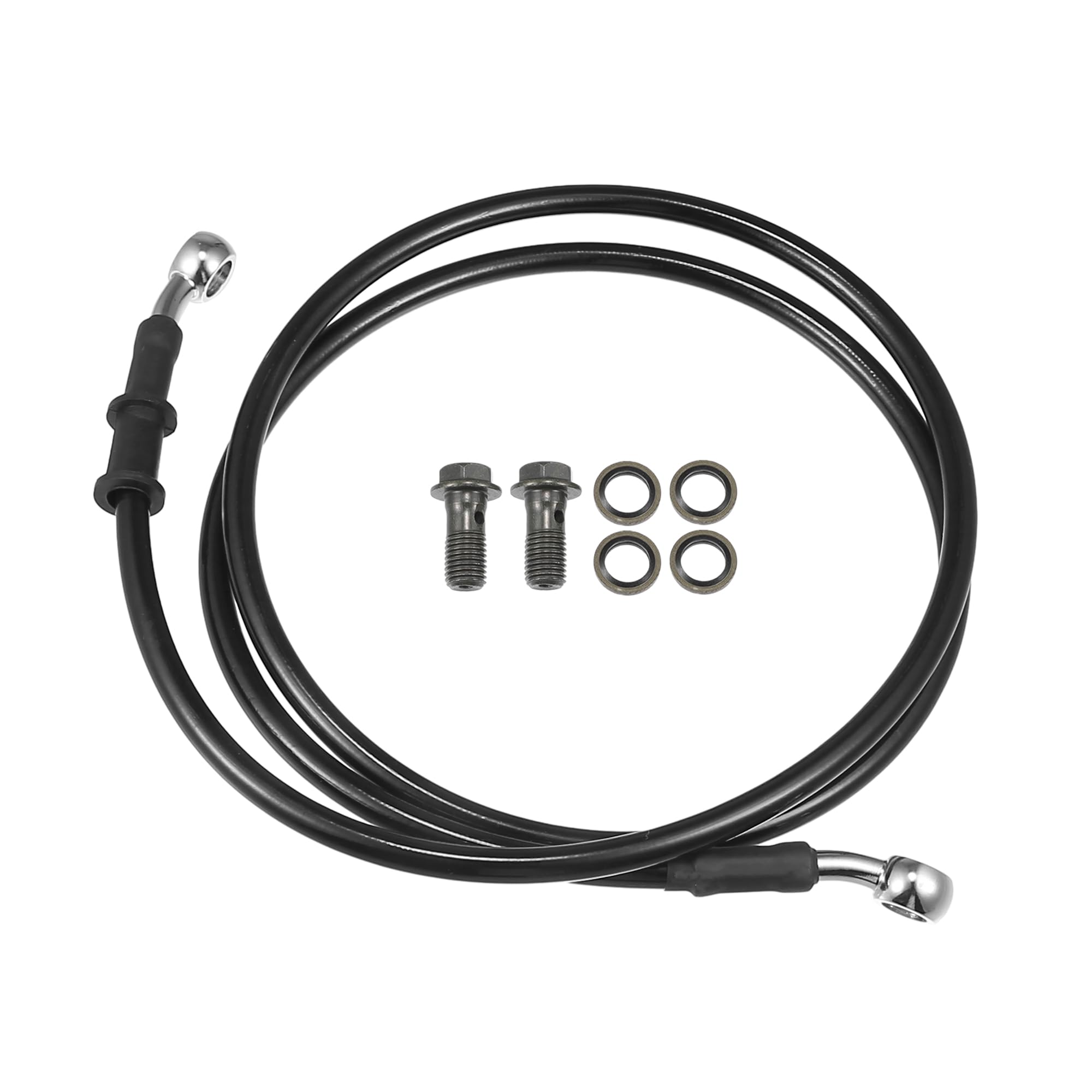 Motoforti Universal Brake Hose Motorcycle ATV Dirt Bike Motocross Braided Hydraulic Brake Line Oil Hose Pipeline, 130cm, Metal, Black Silver Tone, 1 Set