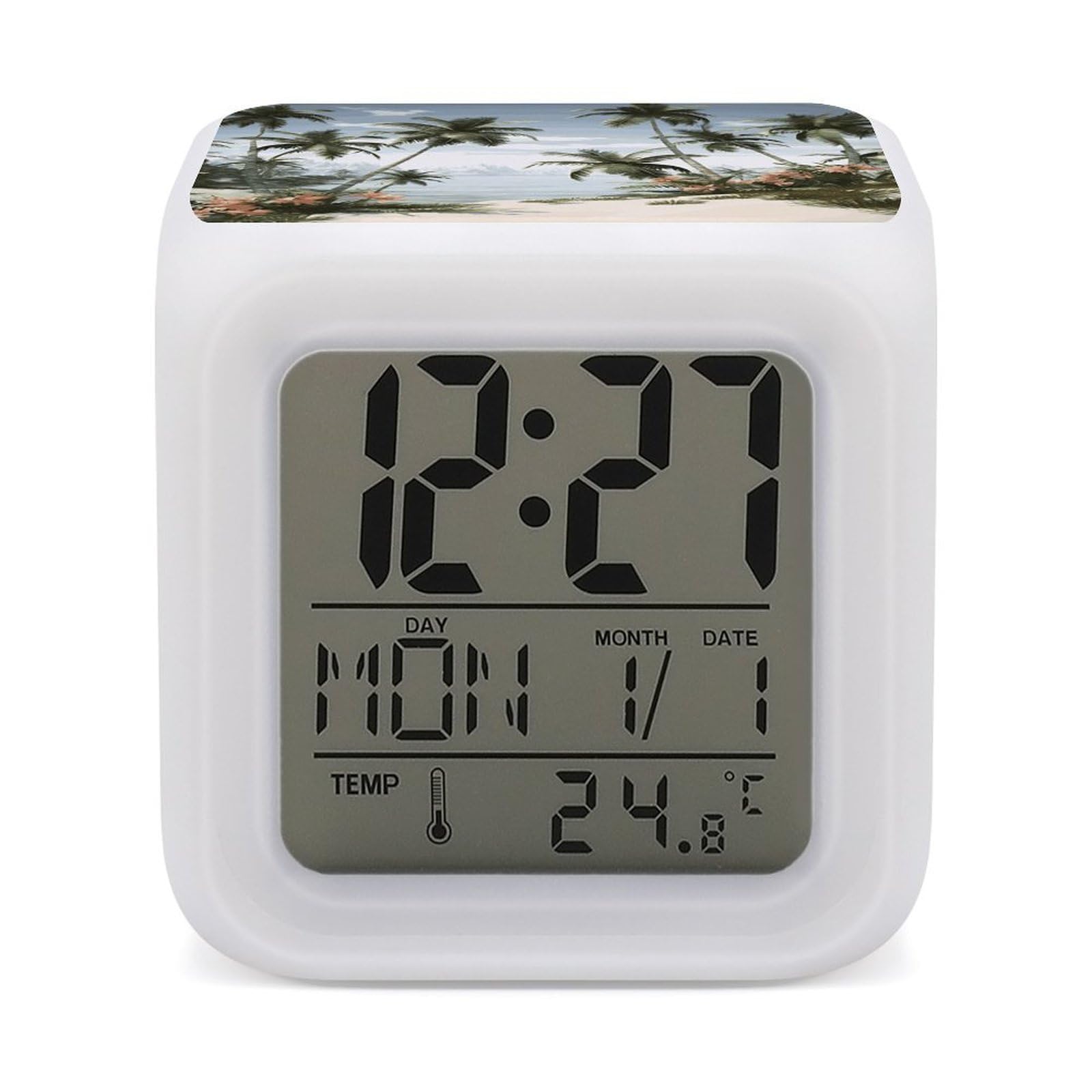 Reloj despertador inteligente con alarmas configurables y pantalla LED de colores