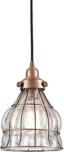 Miniatura 1 de YUBOLE Luz colgante colgante colgante de jaula de alambre de vidrio agrietado vintage, cobre antiguo rojo