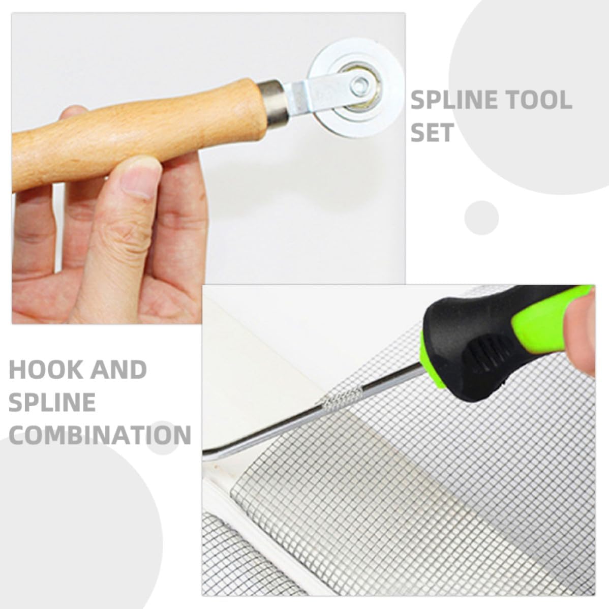 Screen Door Repair Tool Kit 3pcs Wood Roller Hooks with Rubber Strips, Carbon Steel Construction, Engineered for Effortless Use, Suitable for DIY Projects and Window Screen