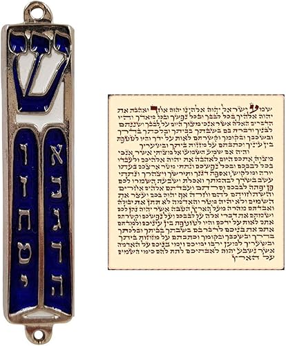 TALISMAN4U Mezuzá de los Diez Mandamientos con Pergamino Esmalte Azul Israel Puerta Mezuza de 3.5 pulgadas
