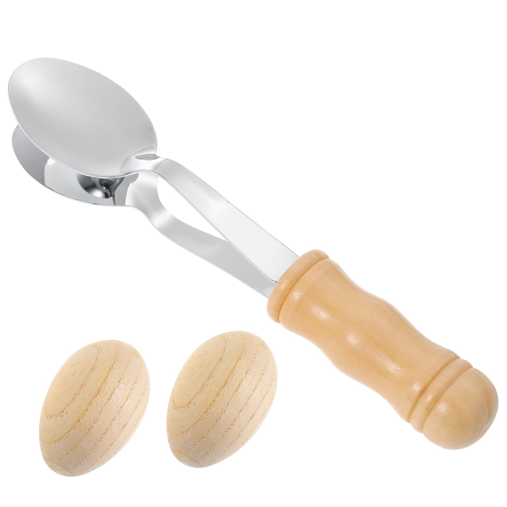 Holibanna 1Set Musical Spoon with Wood Handle Metal Clapper Includes Egg Folk Percussion Instruments for Parties Weddings and Performances Traditional Music Instruments
