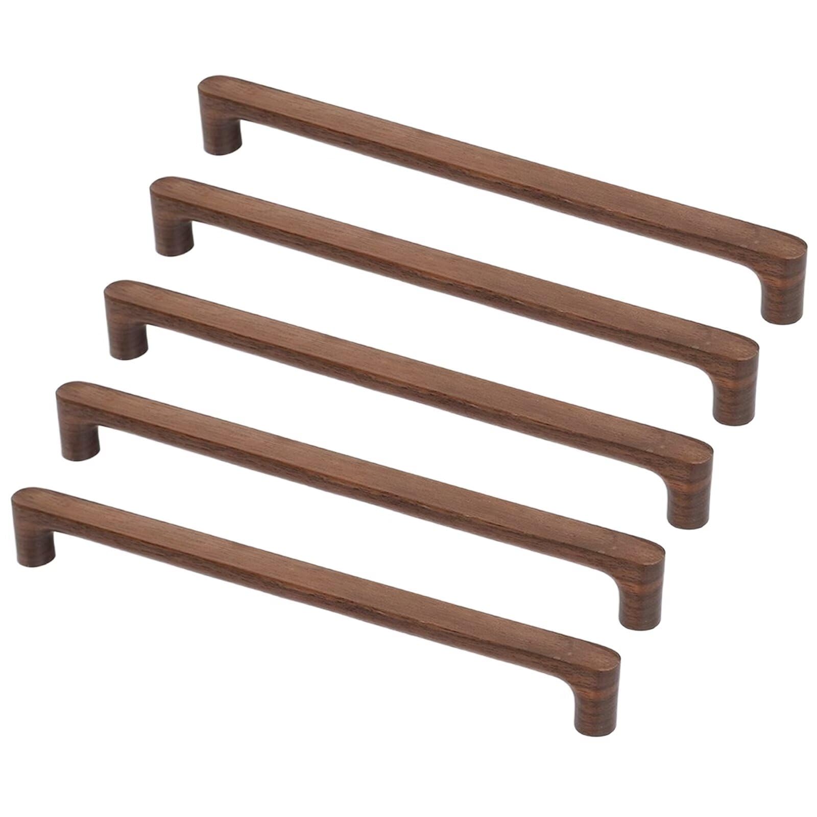 TYYCKJ 5PCS Solid Walnut Wood Knobs Wooden Cabinet Handles Drawer Pull Handle for Cupboard Wardrobe Dresser Closet Door Home Decoration Furniture Pulls, 256mm Hole Distance