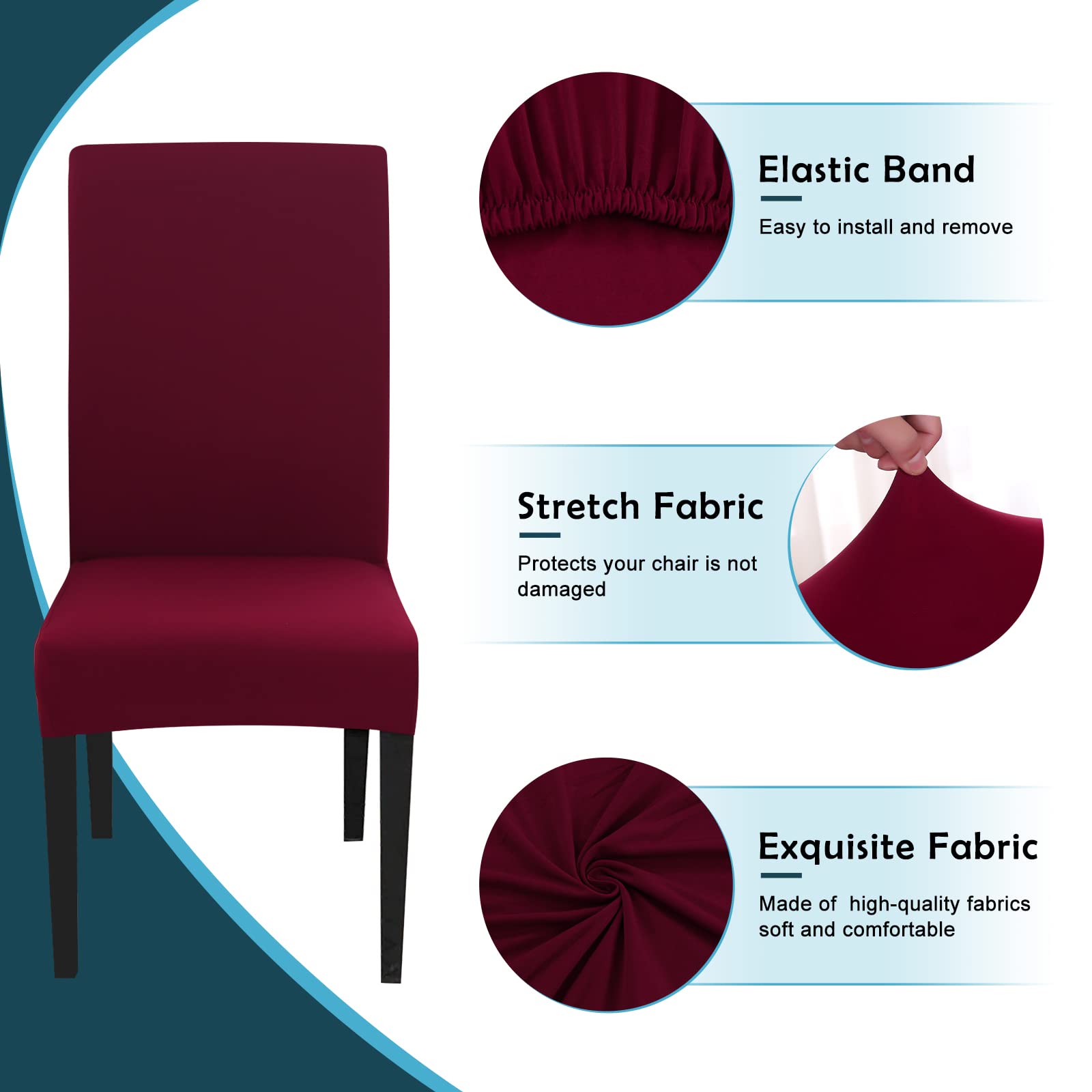 Jaotto Coprisedia con Schienale Elasticizzato 6 Pezzi,Fodere per Sedie da Pranzo Lavabile Universale Estraibile,Moderno Vestisedia per Cucina,Copertura della Sedia per Casa Ristorante(Bordeaux,6)