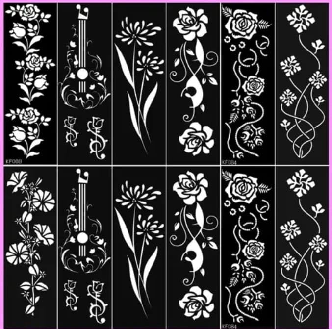 Image of Mehndi Tattoo Stencils for Hands | Reusable Henna Stencil Stickers for Women & Girls | Easy-Use Arabic & Floral Mehndi Design Templates | Temporary Tattoo Stencils for Festivals, Bridal, Karwa Chauth & Eid (9)