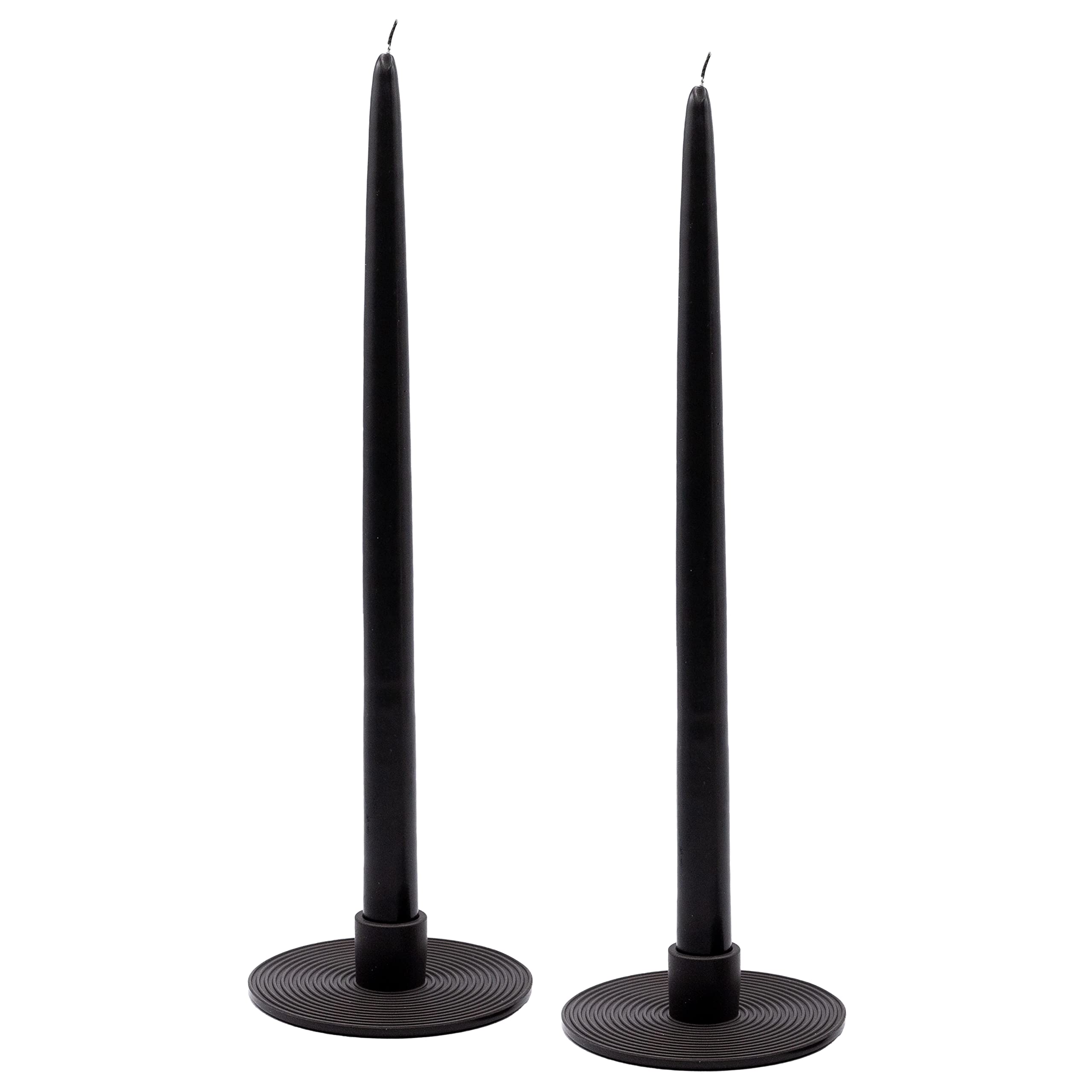 Taper Candle Holder Set of 2 Made in Dark Grey Silicone, Candlestick Holders for Dinner Table Decor. Candle Holders to Decor Table Round Shape, Concentric Circles and Minimalist Home Decor