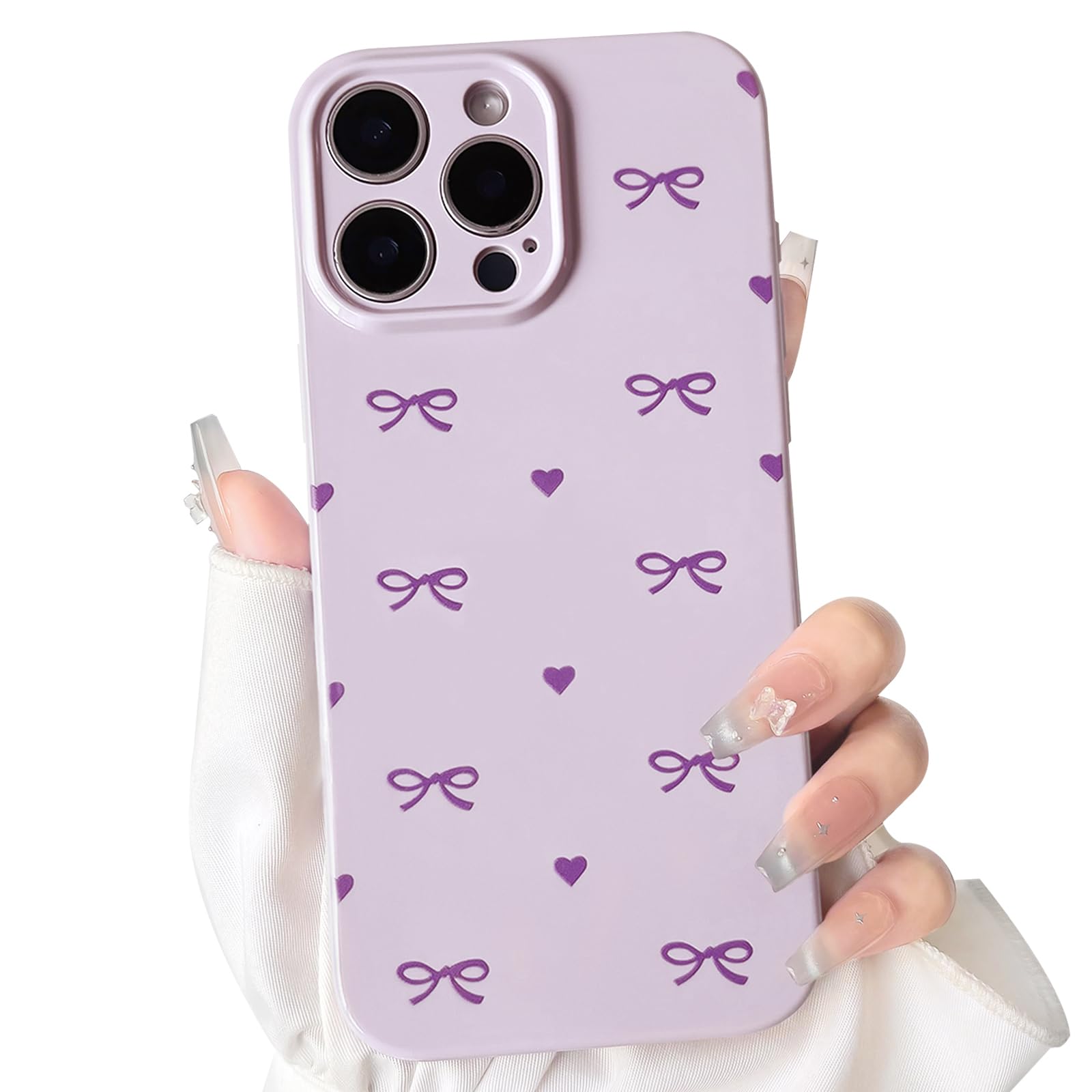 NITITOP Compatible with iPhone 15 Pro Max Case Cute Aesthetic Love Hearts Bow Knot Pattern for Women Girl Bowknot Slim Fit TPU Bumper Shockproof Full