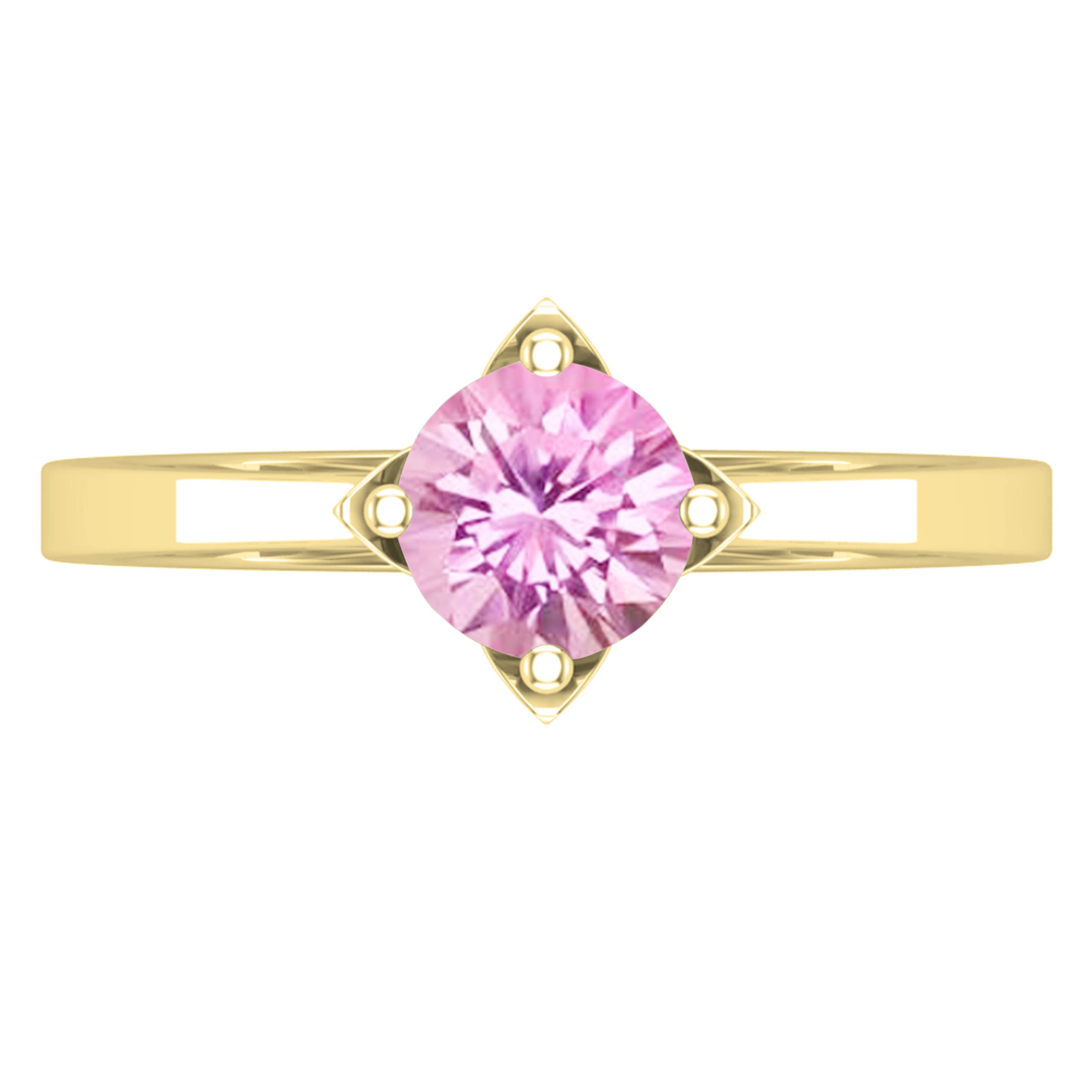 Dazzlingrock Collection Anillo de compromiso solitario redondo de 6 mm creado en laboratorio para ella en oro blanco de 14 quilates, Zafiro rosa sintético Oro amarillo, Zafiro rosa redondo creado