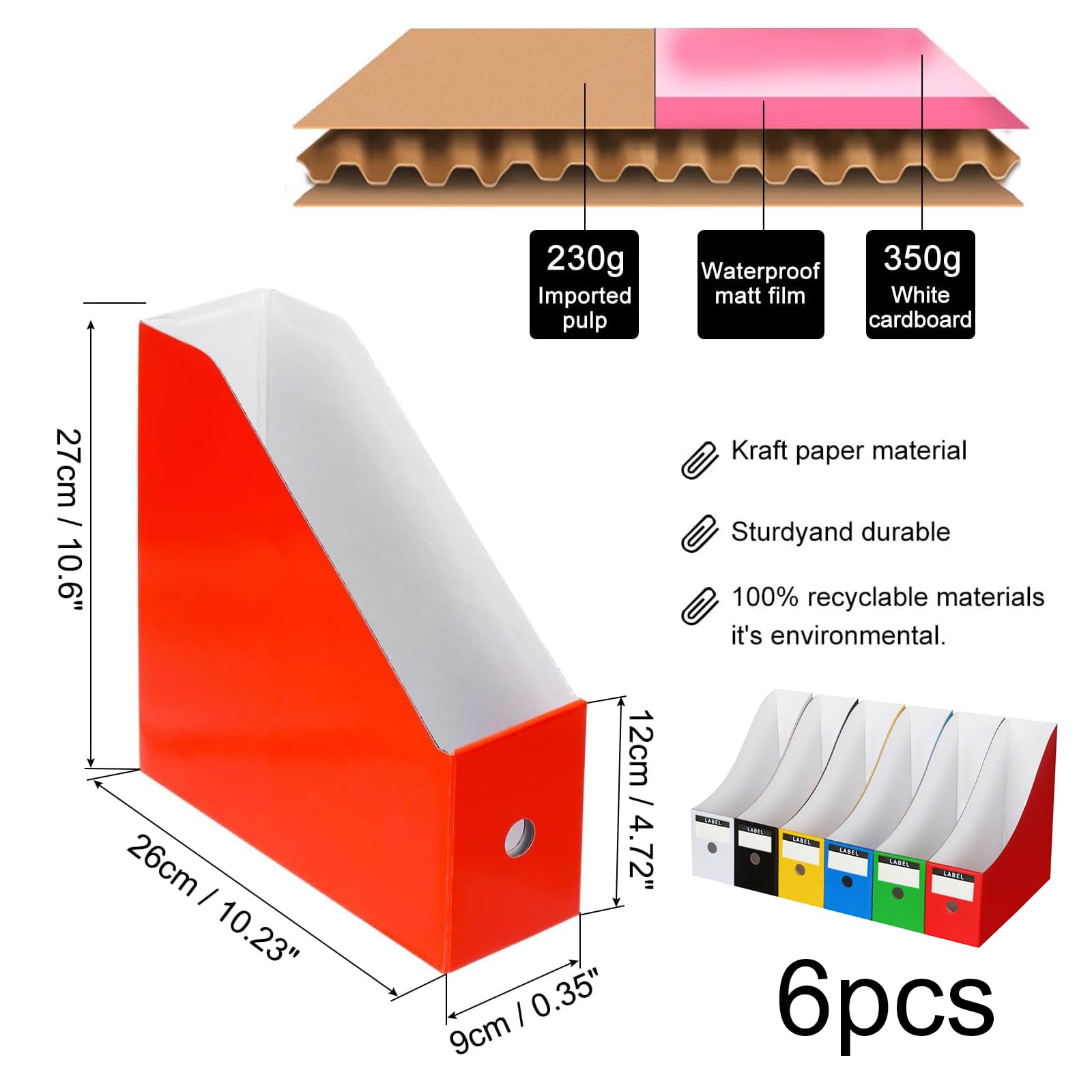 ARJDXDP 6 Pack Magazine File Holder with 6 Labels - Image 2