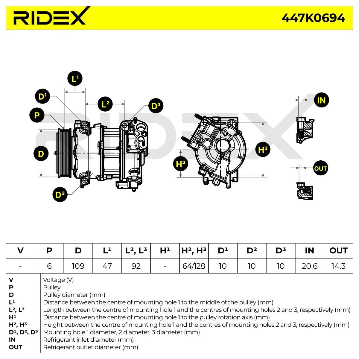 RIDEX 447K0694 Compressore aria condizionata Compatibilità con PEUGEOT 208 I Hatchback CA, CC