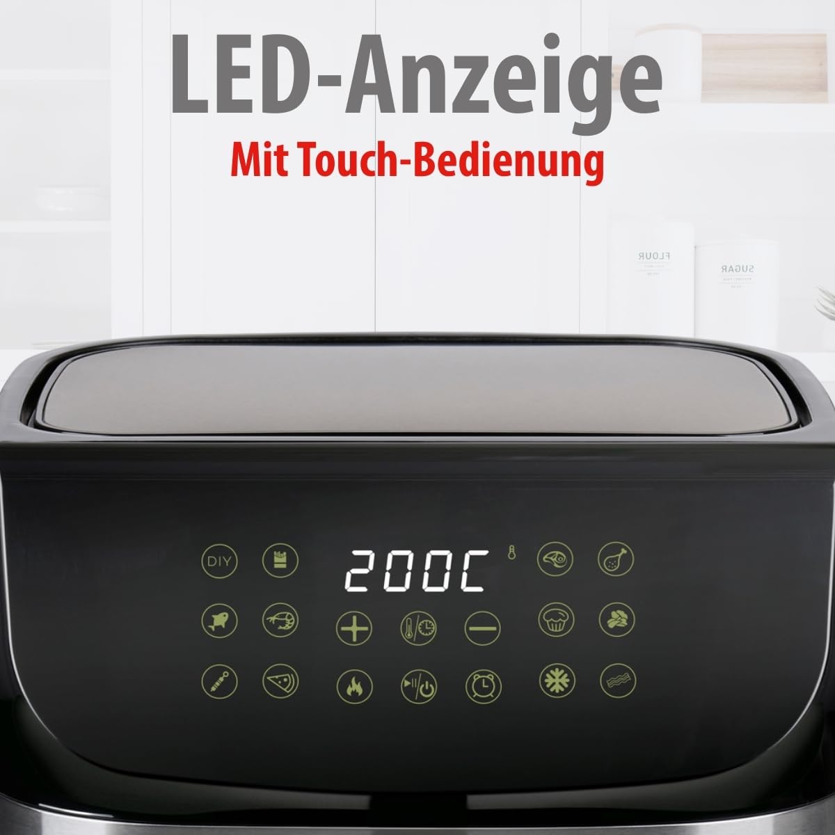 alpina Heißluftfritteuse 9L - Airfryer XXL - Air Fryer mit Digitalem Display - Heissluftfritteuse mit Timer und Temperatur 60 bis 200℃ - mit 8 Kochprogrammen und Sichtfenster - Schwarz