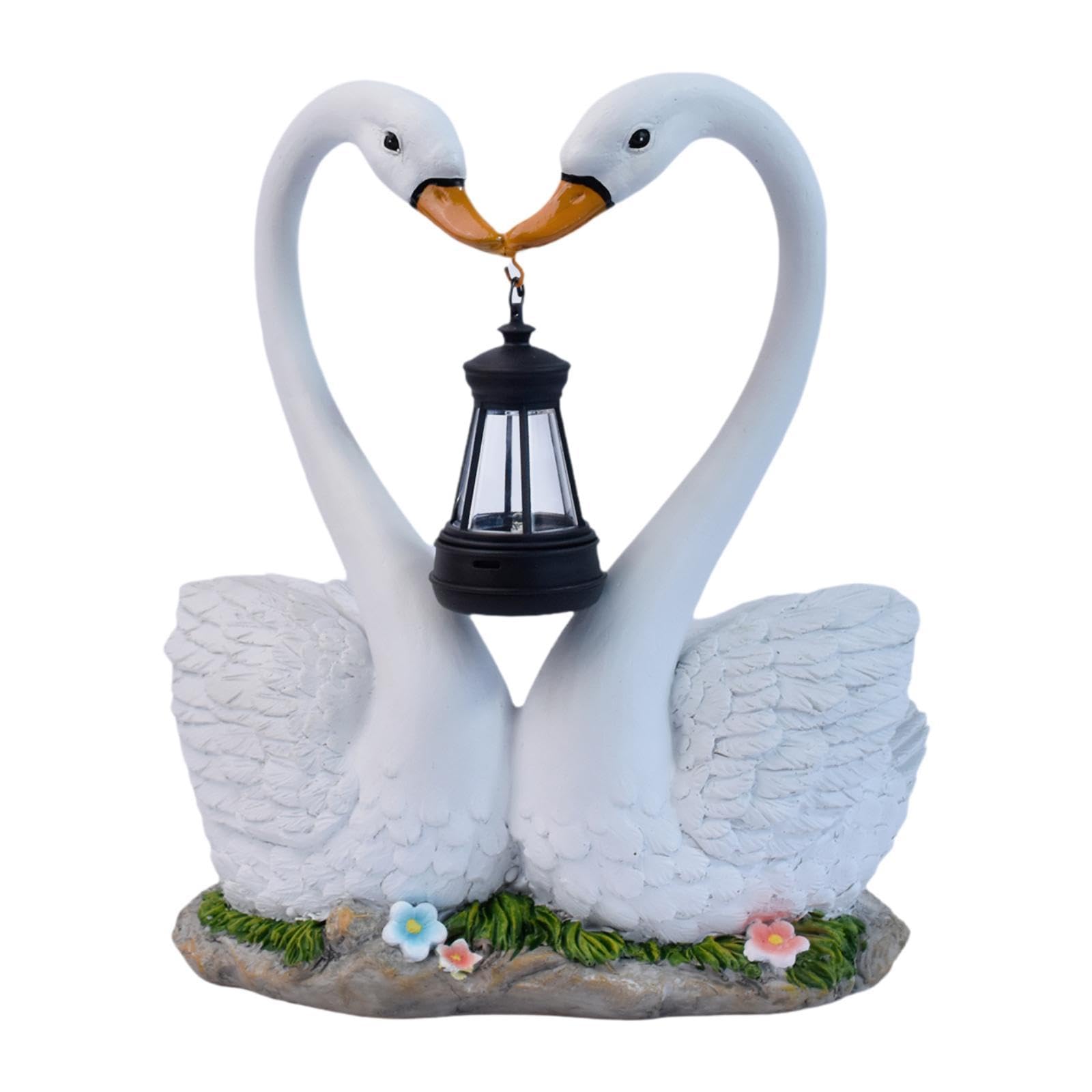 Statua da Giardino a Forma di Cigno con Lanterna Solare Ornamentale per Cortile