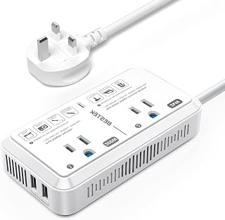 US to UK Plug Adapter Voltage Converter 2000W 220V to 110V Converter with 2 USB Ports and Type G Adapter for Hair Dryer/Curling Iron/Phone for UK Ireland Scotland Hong Kong