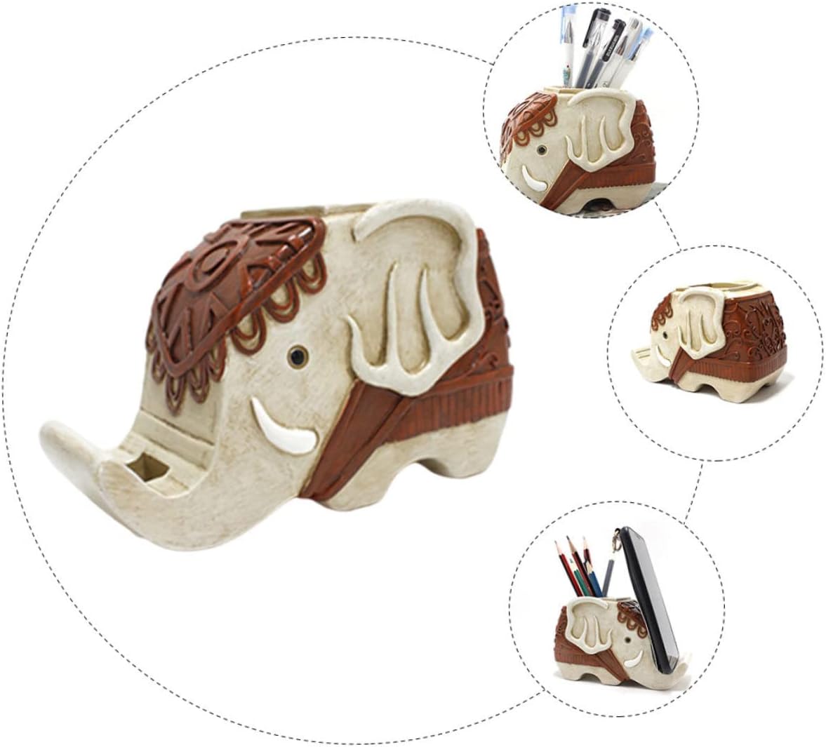 Elephant Phone Stand and Multifunctional Pen Holder Creative Resin Desktop Organizer for Office and Home Cute Animal Decor Fashion Storage Box image 3