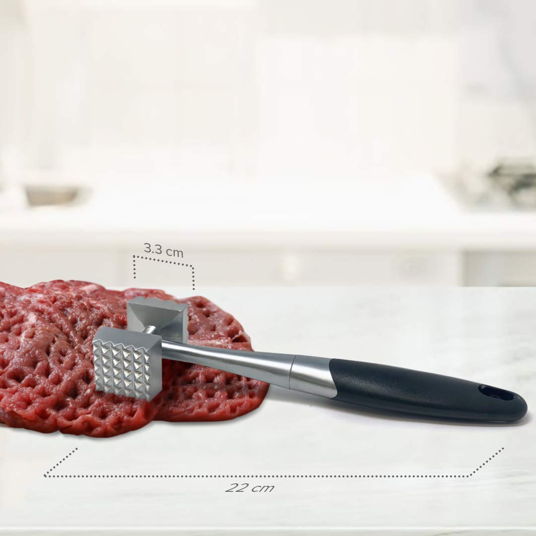 Joejis Metalowy młotek do mięsa, wytrzymały, dwustronny - Tenderiser młotek tłuczek - idealny do steków mielonych piersi kurczaka i ryb - ergonomiczny uchwyt i otwór do zawieszania