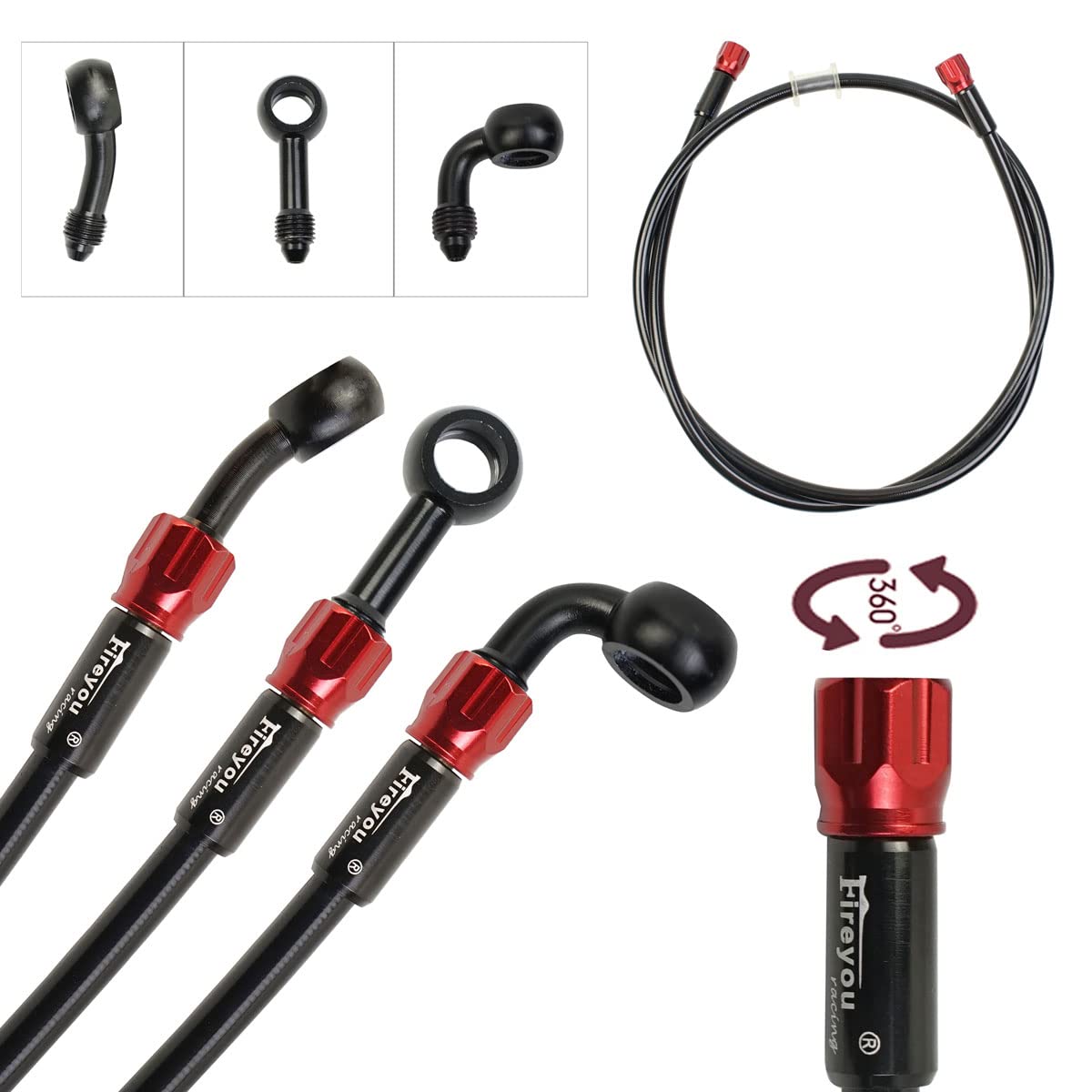 Motorcycle Hydraulic Brake Line Oil Hose Pipe Fitting Oil Brake Tube Stainless Steel Braided 400-2400mm for ATV Dirt Pit Street Racing Bike (1100mm)