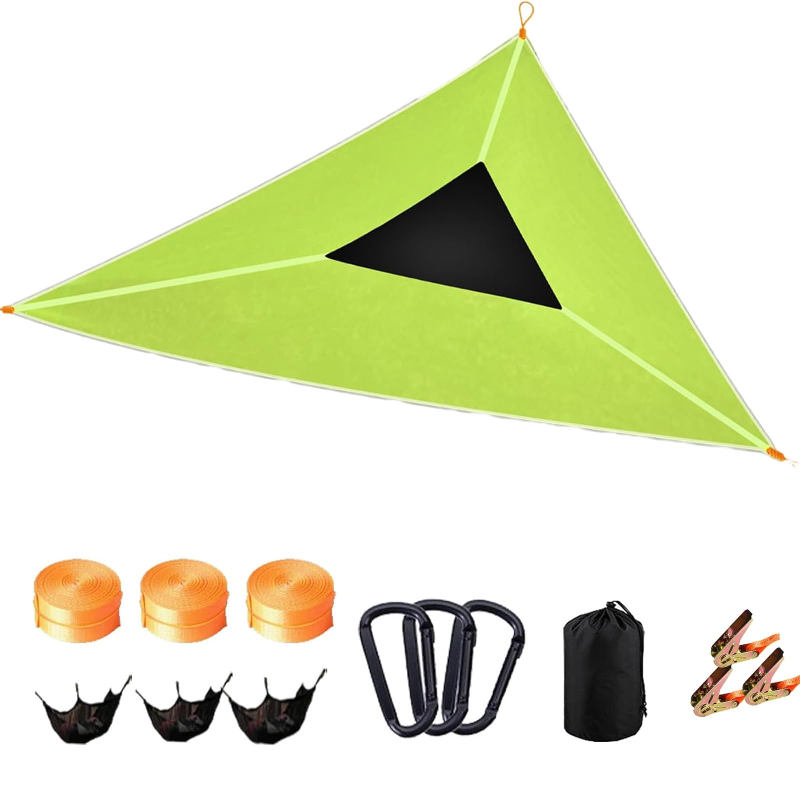 Amaca da campeggio triangolare con cinghie triple e borse in rete, amaca portatile per più persone, capacità 181,4 kg, per viaggi, cortile, all'aperto