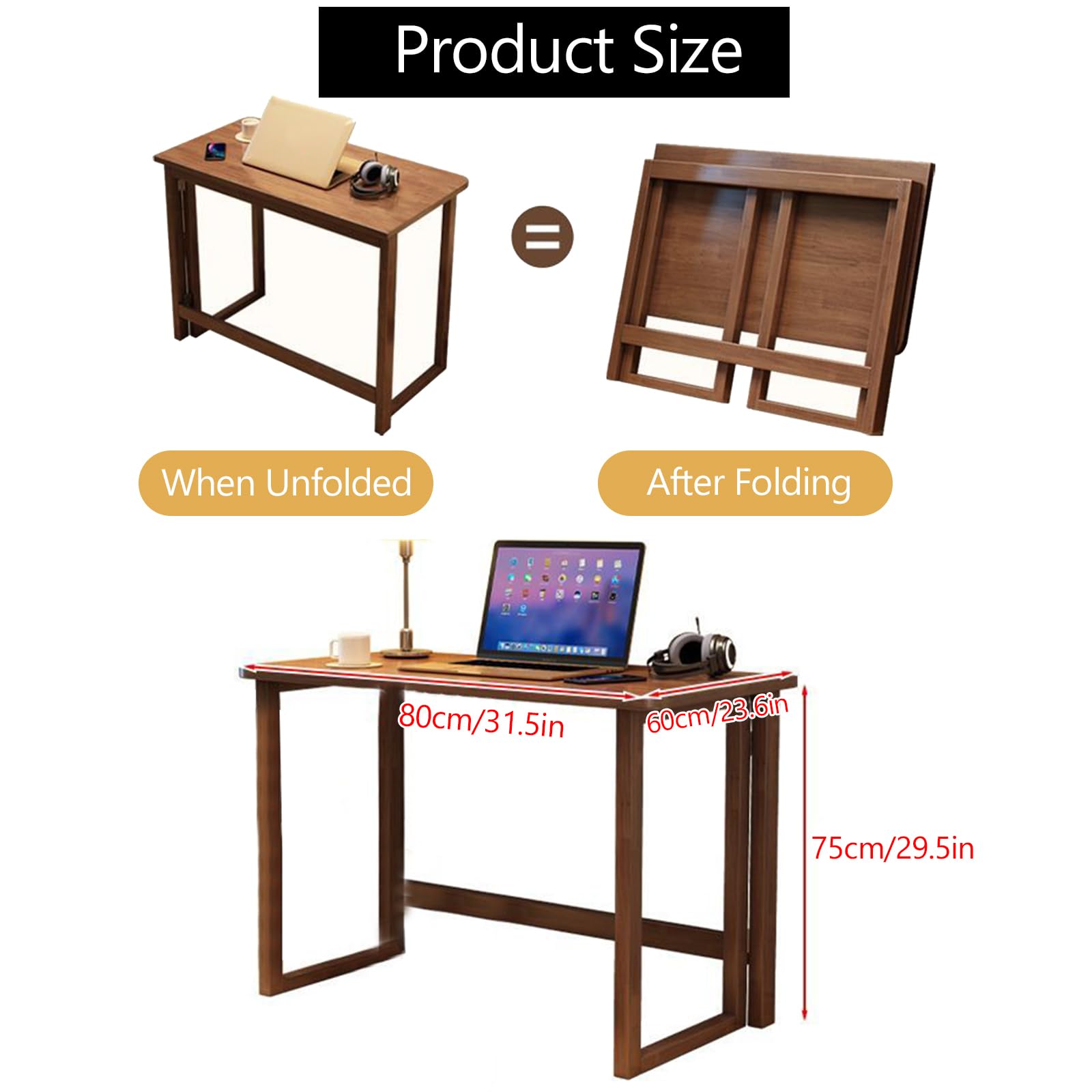 Mid Century Moderner Klappschreibtisch aus Massivholz, kompakt, keine Montage, Schreib- und Lerntisch für kleine Räume, platzsparend, Heimbüro, Computertisch, stilvolles und funktionales Design