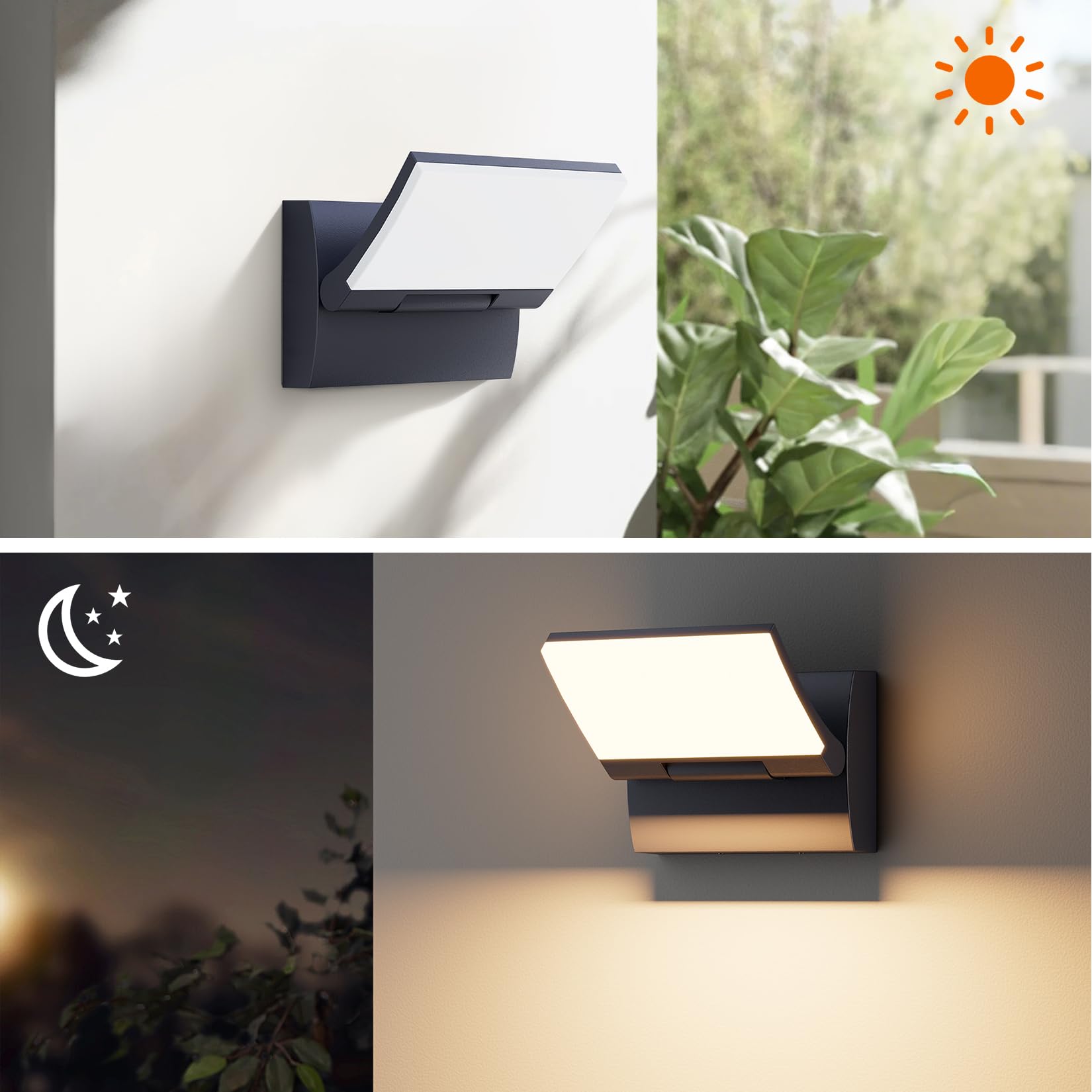 K-Bright Lámpara de Pared LED 30W Exterior/Interior, Antracita,3000K | Panel orientado 180°con protección IP65, Aluminio + PC, 144LED 2000lm para exteriores e interiores (Entrada, terraza, jardín)
