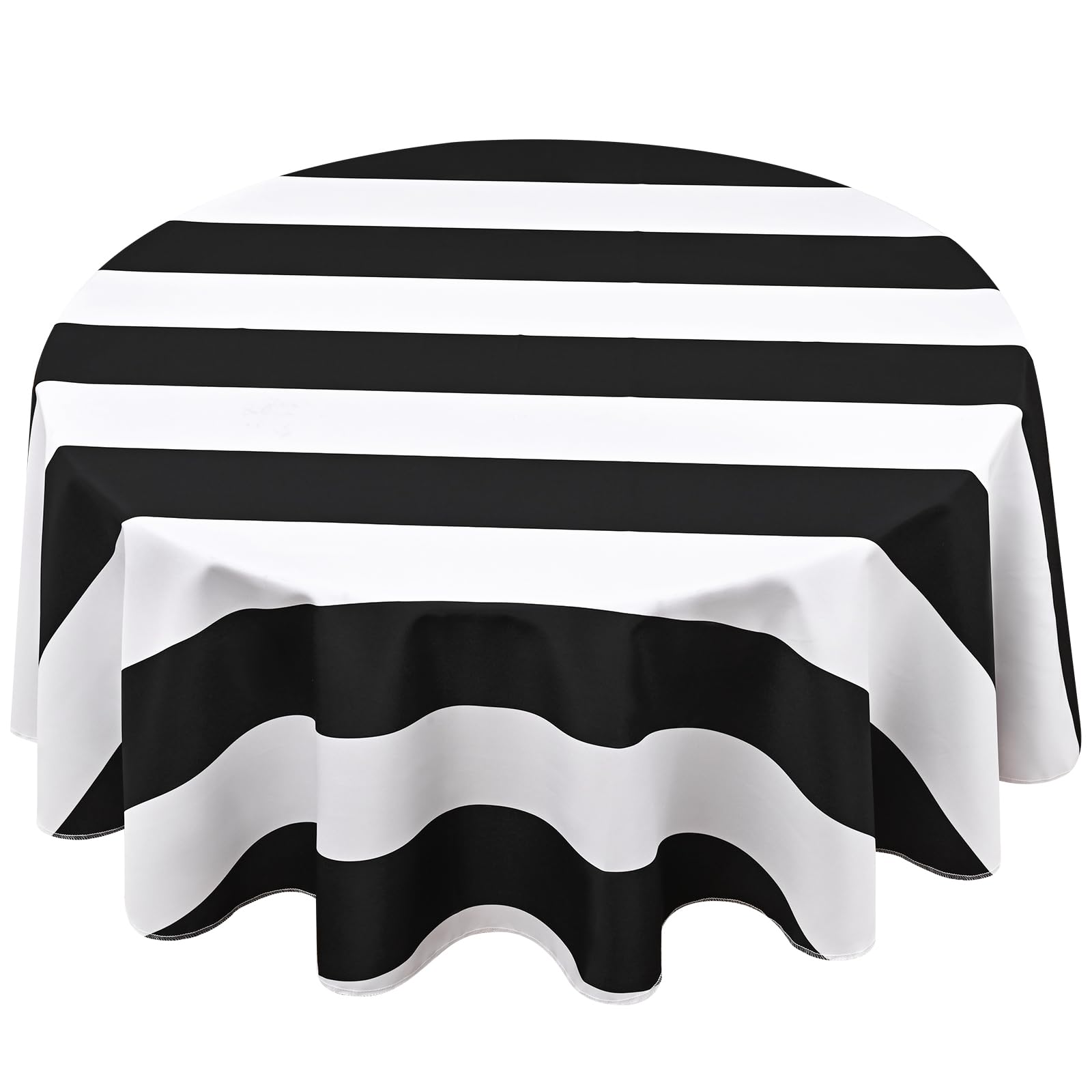 Black and White Striped Tablecloth for Round Tables, Geometric Stripe Waterproof Table Cloth for Kitchen Dining Room, Polyester Tablecloth Round 60”