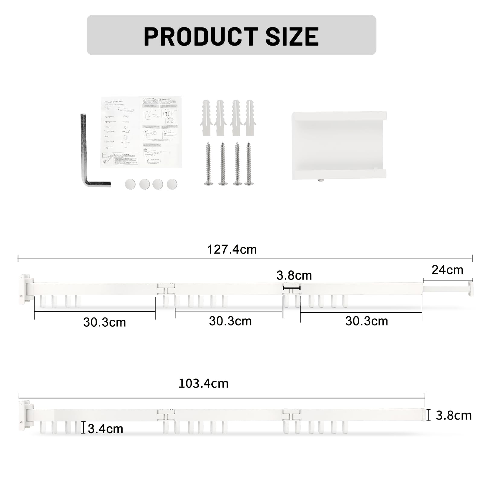 SWAWIS Wäscheständer Wandmontage Kleiderstange 120cm Ausziehbar Klappbar Wäscheständer Kleiderstange Wand mit 18 Haken für Balkon, Wäsche, Badezimmer, Schlafzimmer, DREI Falten, Weiß