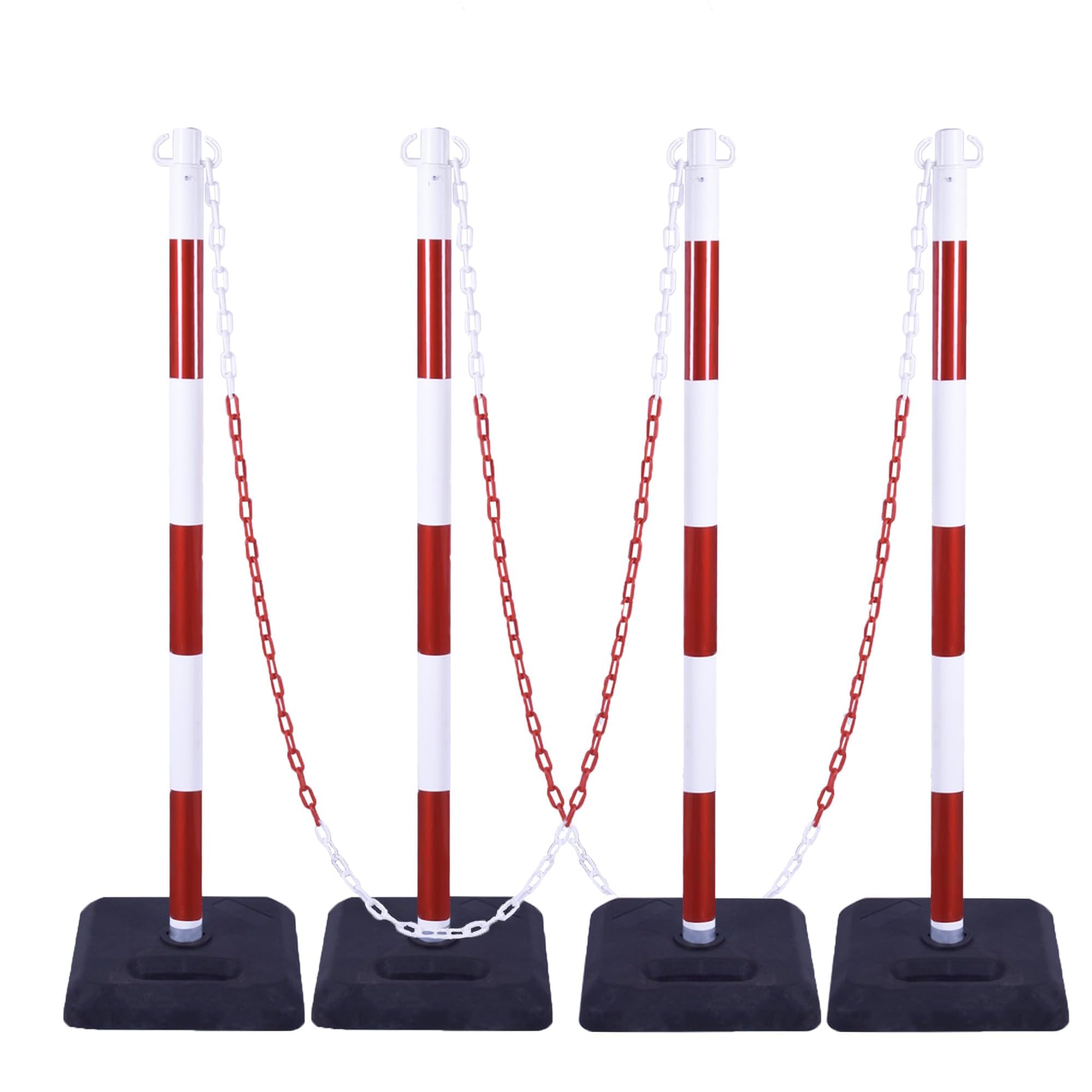 [ 4 piezas] Poste delimitador de tráfico 40 "/100 cm, poste de barrera con cadena atada de 20 FT/600 cm y base rellenable de arena y agua para estacionamiento, construcción de carreteras