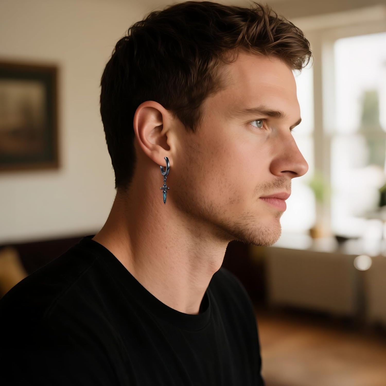 Sword Earrings Sterling Silver Sword Turquoise Dangle Earrings Punk Jewelry Gifts for Men Women - Image 2