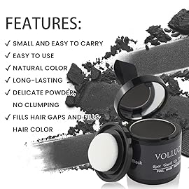 VOLLUCK Root Touch up Powder, Instant Hairline Powder for Thinning Areas and Gray Hair Coverage, Natural and Non-greasy Root Cover up for Women and Men (Black, 0.35 Ounce)
