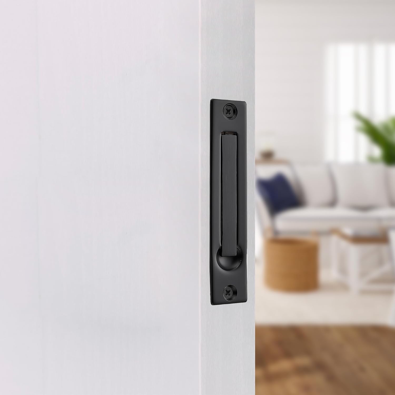 JOY DECOR 1 Pack Matte Black Pocket Door Pull, Solid Flush Edge Handle, Pocket Door Hardware
