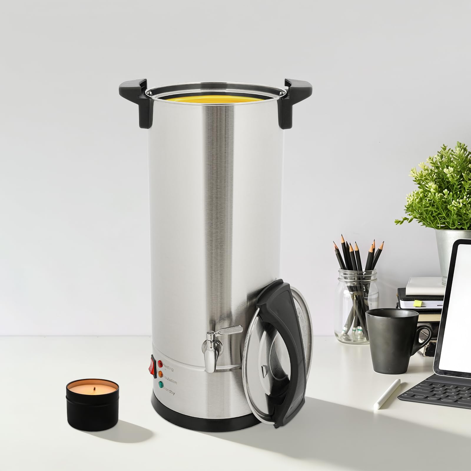 Wachsschmelzer 9 L, 1800 W, mit Temperaturregler und beheiztem Hahn | Aus Edelstahl 304 und PP, 0 bis 110 °C, für Sojawachs, Bienenwachs, Paraffinwachs, Kokoswachs, Seife und Kosmetik