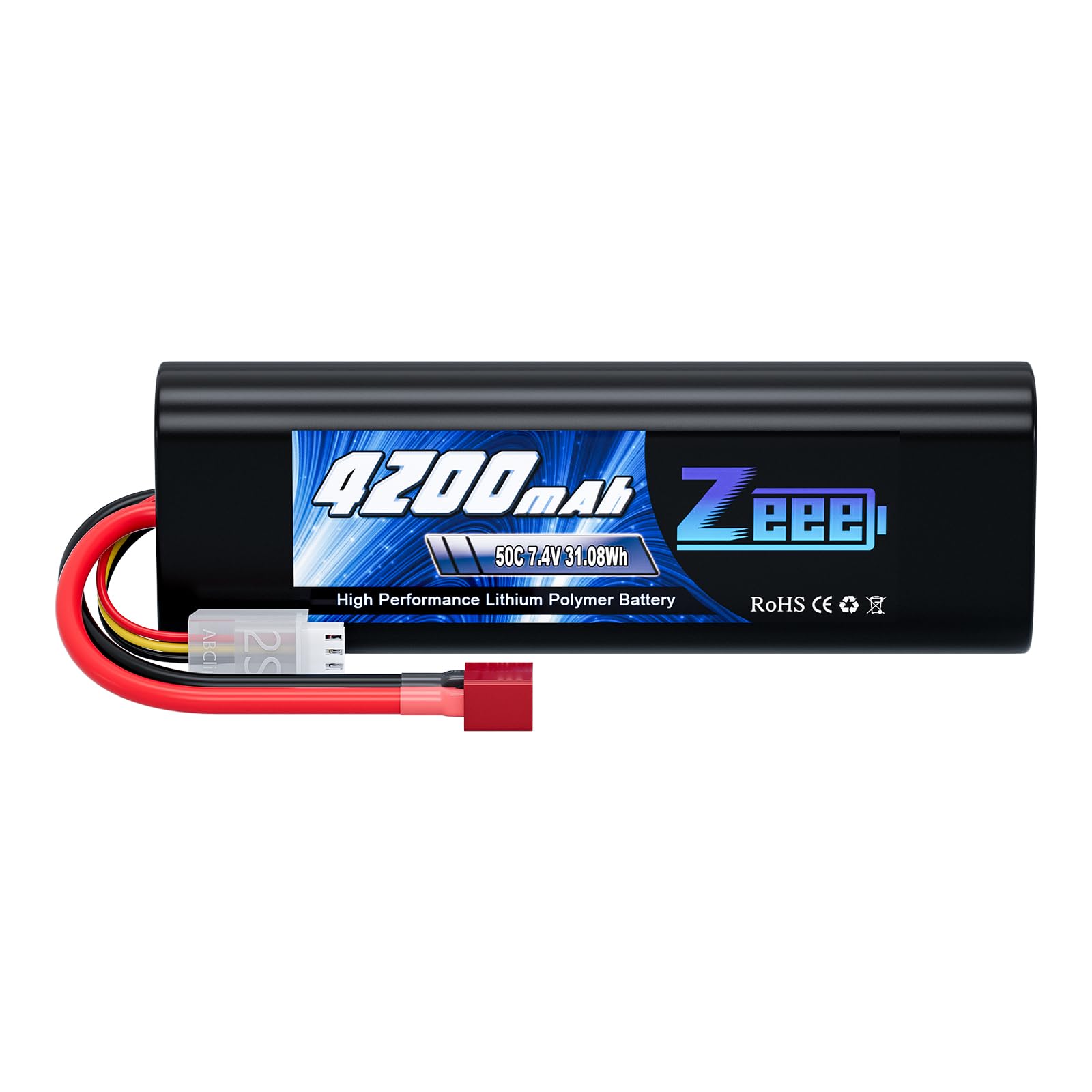 Zeee 2S Lipo Battery 4200mAh 7.4V 50C RC Battery with Deans T Plug for RC Hobby RC Car RC Buggy Truggy