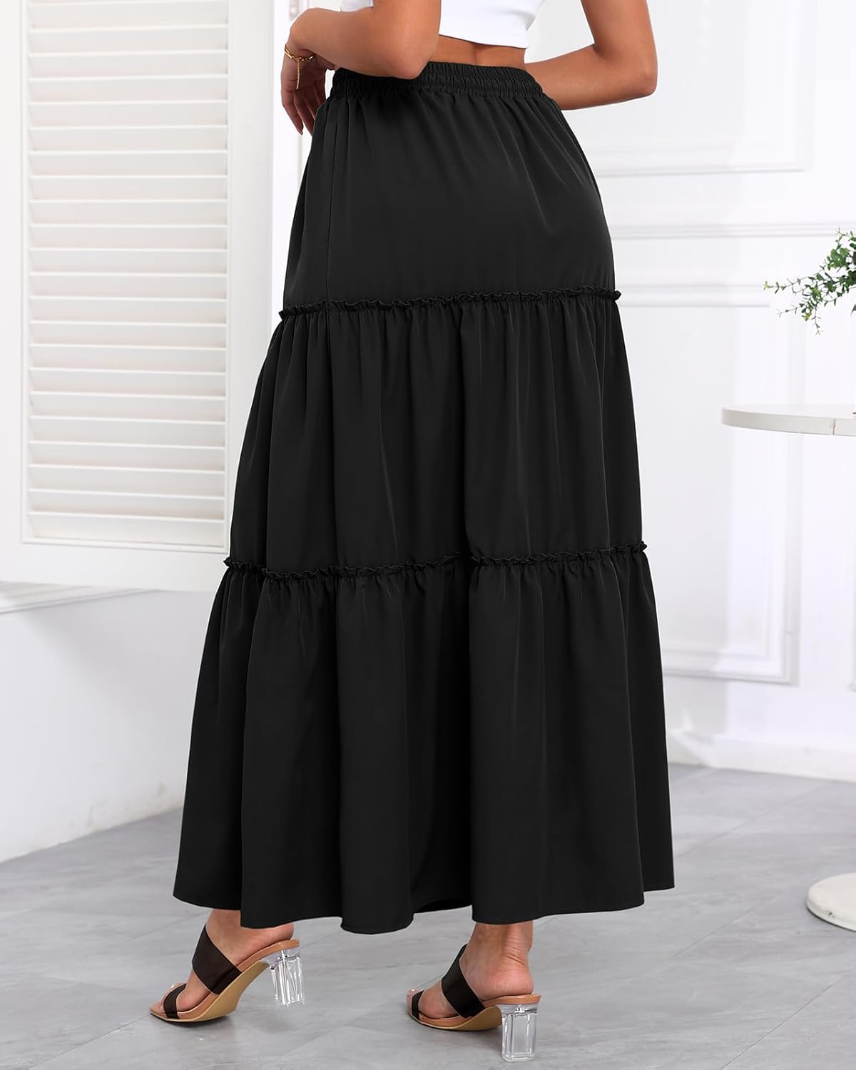 Women's Drawstring Elastic High Waisted Boho Floral Print Maxi Skirt Summer A-Line Flowy Long Skirts with Pockets - Image 4