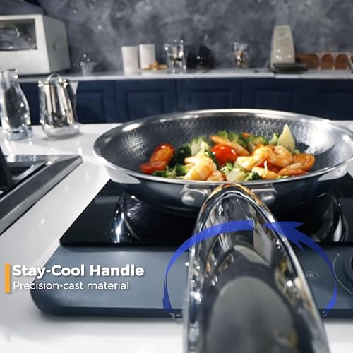 Miniatura 6 de Juego de sartenes antiadherentes, sartenes de 8, 10 y 12 pulgadas, 6 sartenes híbridas antiadherentes de acero inoxidable 1810 con tapa, compatible