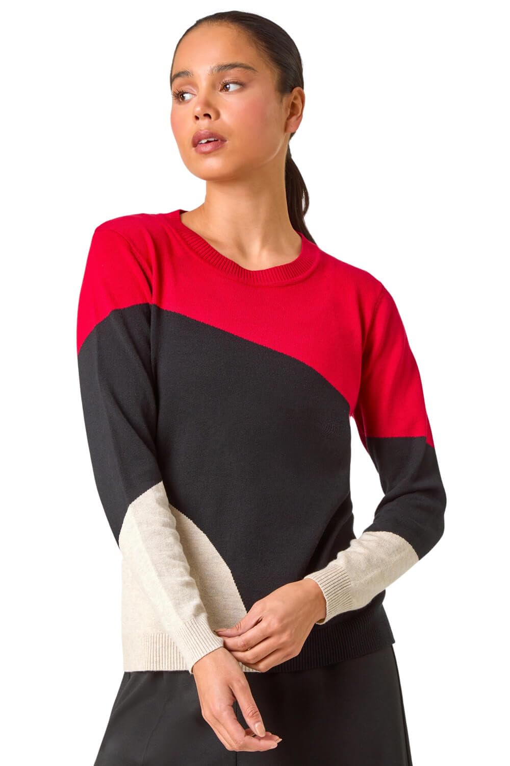 Roman Originals Women's Petite Red Stripe Print Jumper - Spring Everyday Summer Holiday Crew Neckline Comfy Long Sleeve Soft Star Pull Over Hem Sweaters - Size 18 Petite