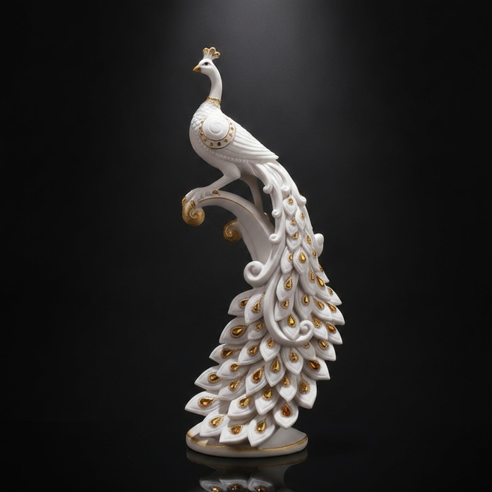 Pfauenfigur aus Harz goldfarben Pfaufigur ornamentaler Sockel Pfauen-Dekofigur für Wohnzimmer, Vitrine, Style to 3