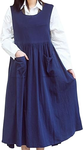 Miniatura 2 de Delantal para mujeres y adolescentes con 2 bolsillos, lindo para hornear, jardinería, pintura, manualidades, cocina o técnico de uñas (azul marino)