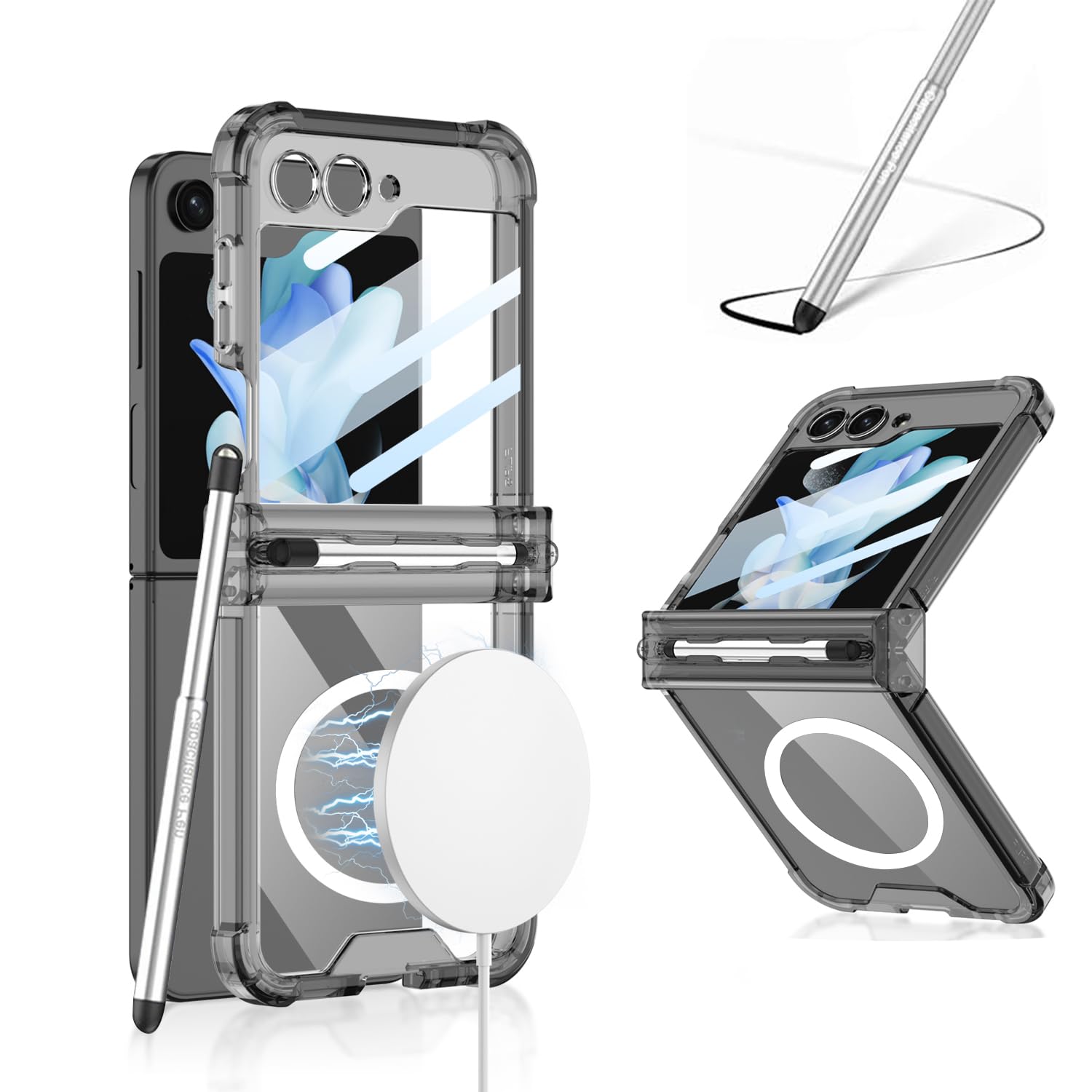 LIULANZ for Samsung Galaxy Z Flip 6 Clear Case with S Pen and Hinge Protection,Compatible with MagSafe Wireless Charger Slim Fit Transparent Hard PC
